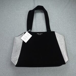 Jimmy Choo Parfums Tote Bag Black Velvet Silver Glitter Weekend Travel Bag NWT